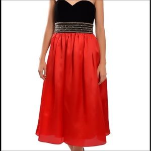 BADGLEY MISCHKA Dress Runway Beaded  Cocktail  Black Red matching Bolero Size 4